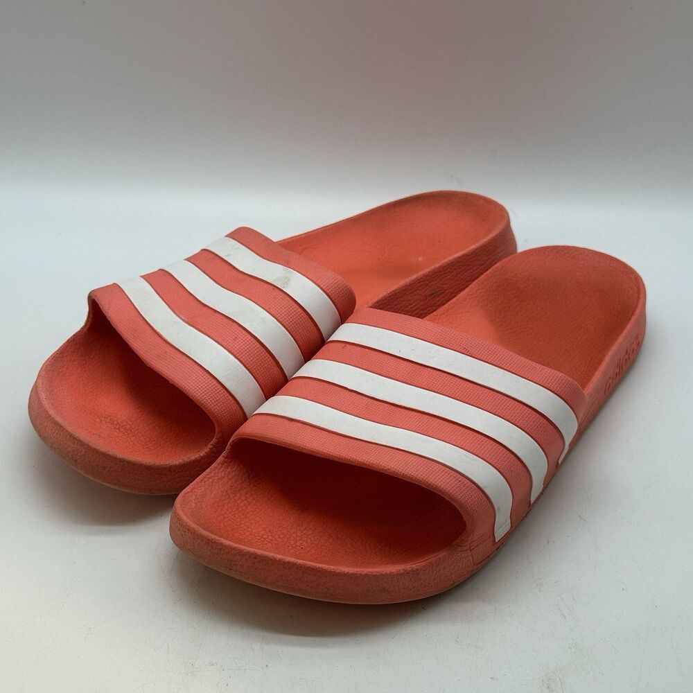 adidas Adilette Aqua Slides Men's 11 Solar Neon Orange Coral White Stripe Sandal